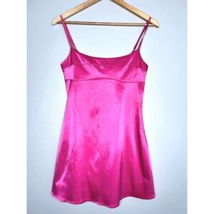 HOT PINK SATIN CAMI MINI DRESS XS SPAGHETTI STRAP SLIP PARTY NIGHT OUT